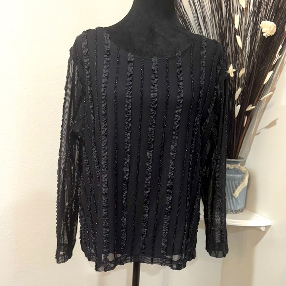 Francesca Rose XL Black Lace Blouse with Beading and Sheer overlay and  Lining - Picture 1 of 9